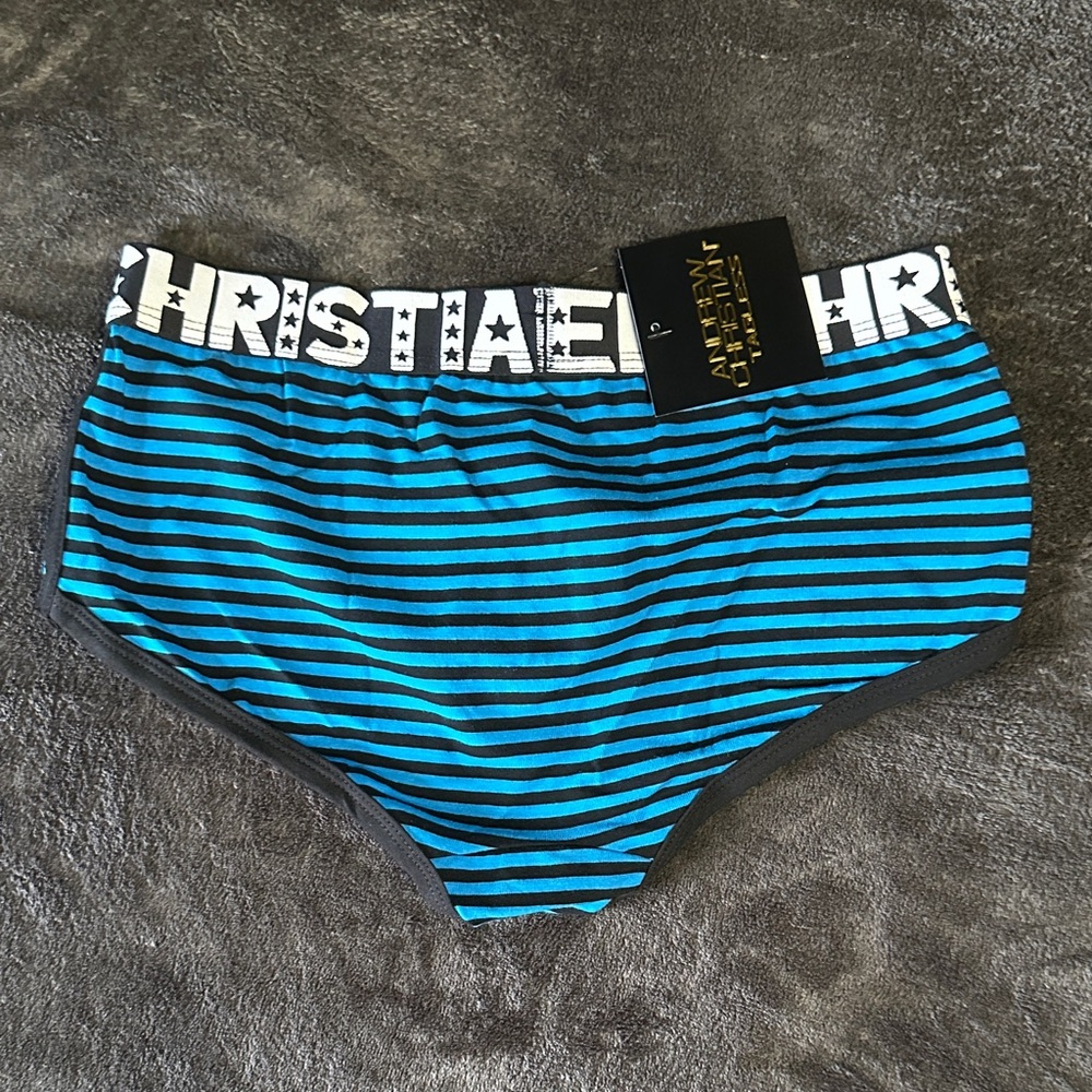 Andrew Christian Black and Blue Striped Briefs - extra small - Picture 2 of 2